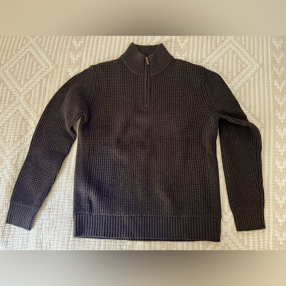 Flint & Tinder Lambswool Quarter Zip Sweater in Olive Brown